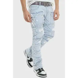 Statement Layered Distressed Jeans - Best Fitted Blue Stack with Fringe Detail