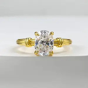 Oval Cut Moissanite Engagement Ring for Women,  Golden Plated Solitaire Promise Ring, D Color VVS1 Diamond Alternative, Vintage Bridal Jewelry Gift