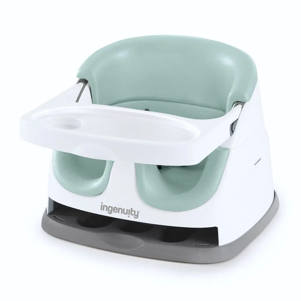 Ingenuity Baby Base 2-in-1 Booster Feeding & Floor Seat with Self-Storing Design, Seat Pad, and Dining Table Family Dinner Compatibility, 11.75 x 17.25 x 15.25 inches