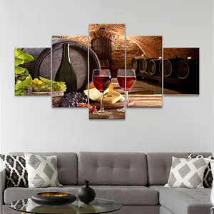 Wine Cellar Pattern Canvas Unframed Painting, 5 Counts/set Modern Wall Art Poster, Wall Art Decor for Home Living Room Bedroom Office, Artistic Ornaments
