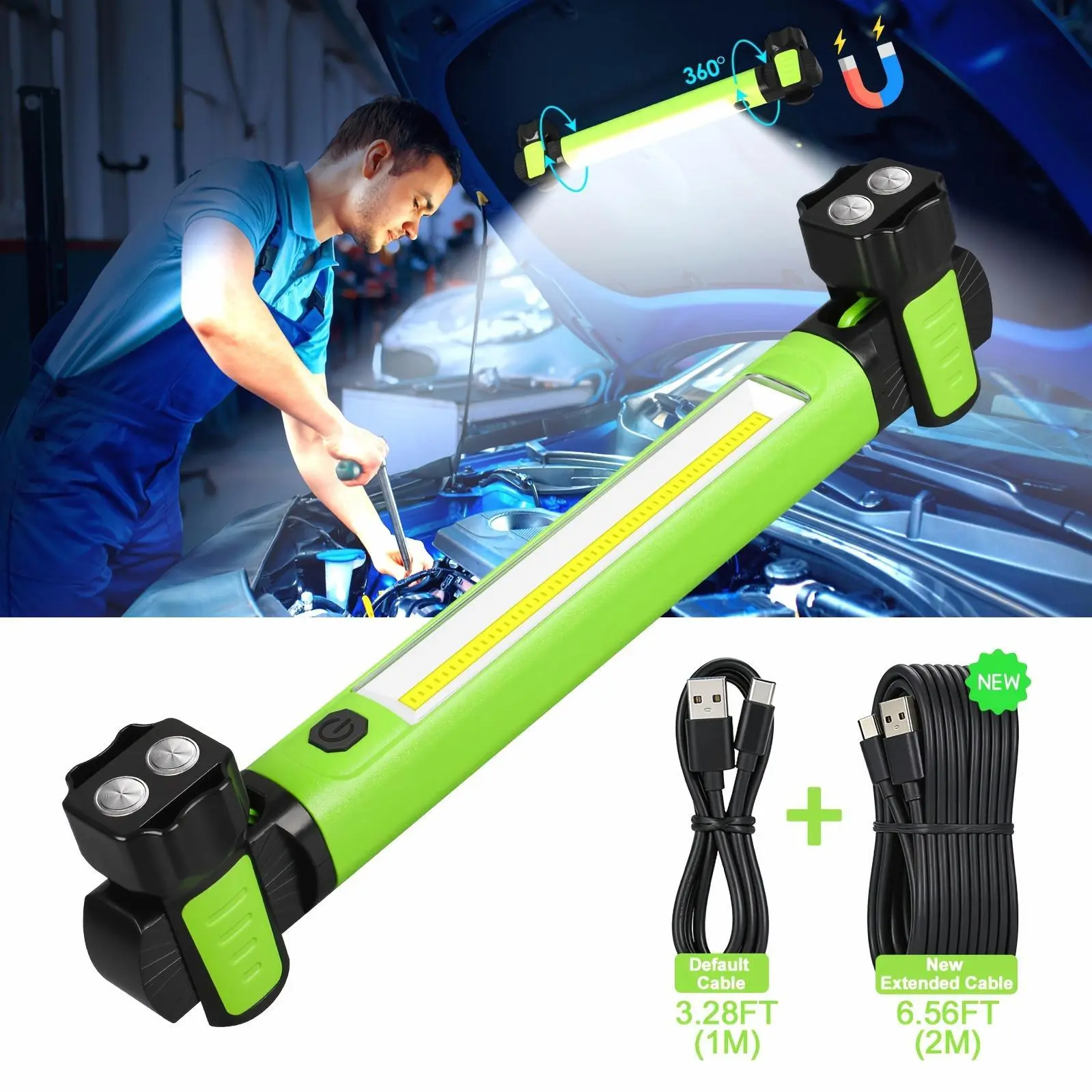 Work Light, 2500LM Bright LED Work Lights, 5200mAh Rechargeable Magnetic Under Bonnet Work Light Bar With Hooks, Cordless Portable Underhood Light For Mechanics For Car BonnetGarage Workshop Emergency For Father'S Gift