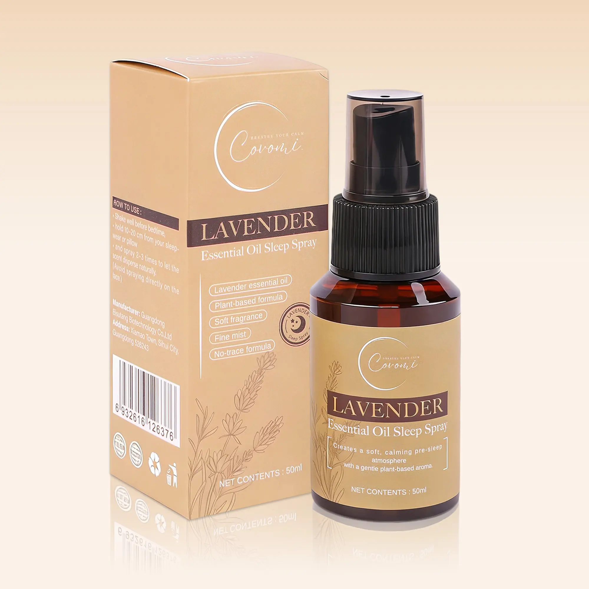 COVOMI Sleep Spray 1.69 fl oz – Lavender & Chamomile Relaxation | Travel-Friendly Formula + Free Cosmetic Bag