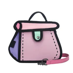 Creative 2D Cartoon Crossbody Bag for Women and Men with Unique Canvas Designs and Chain Strap Stylish Shoulder Bag