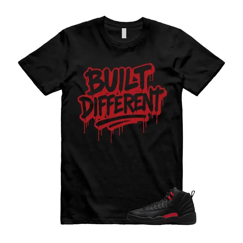 AJ12 Bloodline Black Red Match T Shirt, BUILT Graphic Tee, 90s Hip Hop Tee, Gift For Women and Man Unisex T-Shirt, Cozy Gift