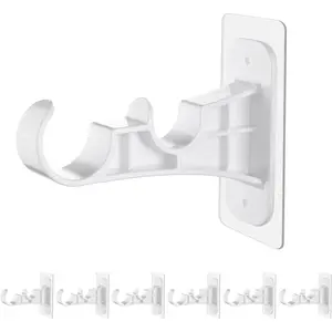 6-Pack Double Curtain Rod Bracket, Adhesive No Drill Curtain Rod Holder, Double Brackets No Screw Nail-Free Curtain Hangers Hooks for Living Room, Bathroom, Kitchen - White