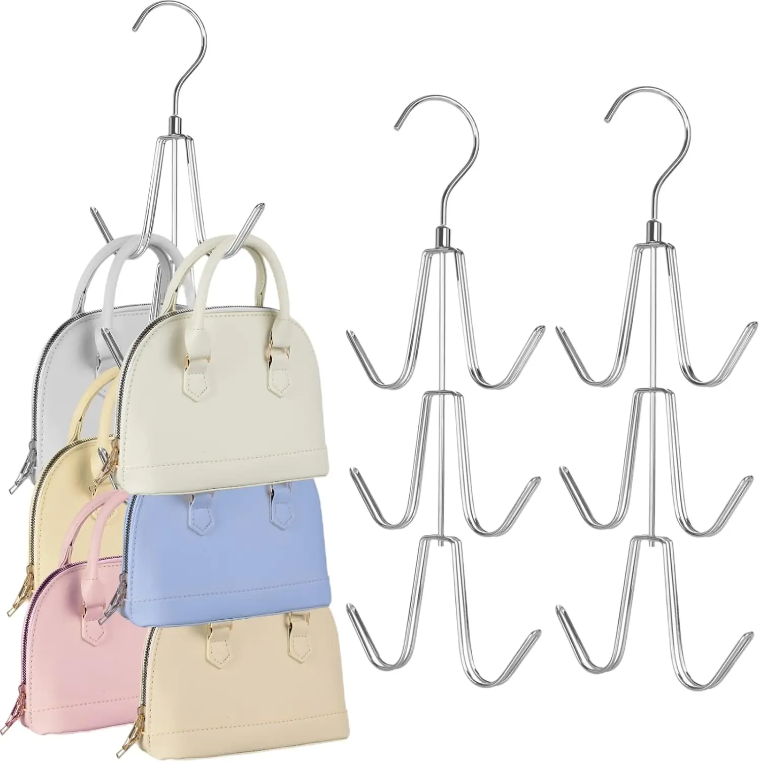 Purse  Organizer for Closet, 2-Pack Handbag Organizer , 360Swivel Metal Purse Hooks, Bag Rack, Belt Organizer, Tie Rack, Scarf , Bag Storage Organizer,