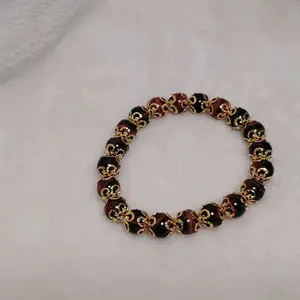 Beautiful Black and Brown Glass Beads with Gold Accents Bracelet for Stylish Accessories