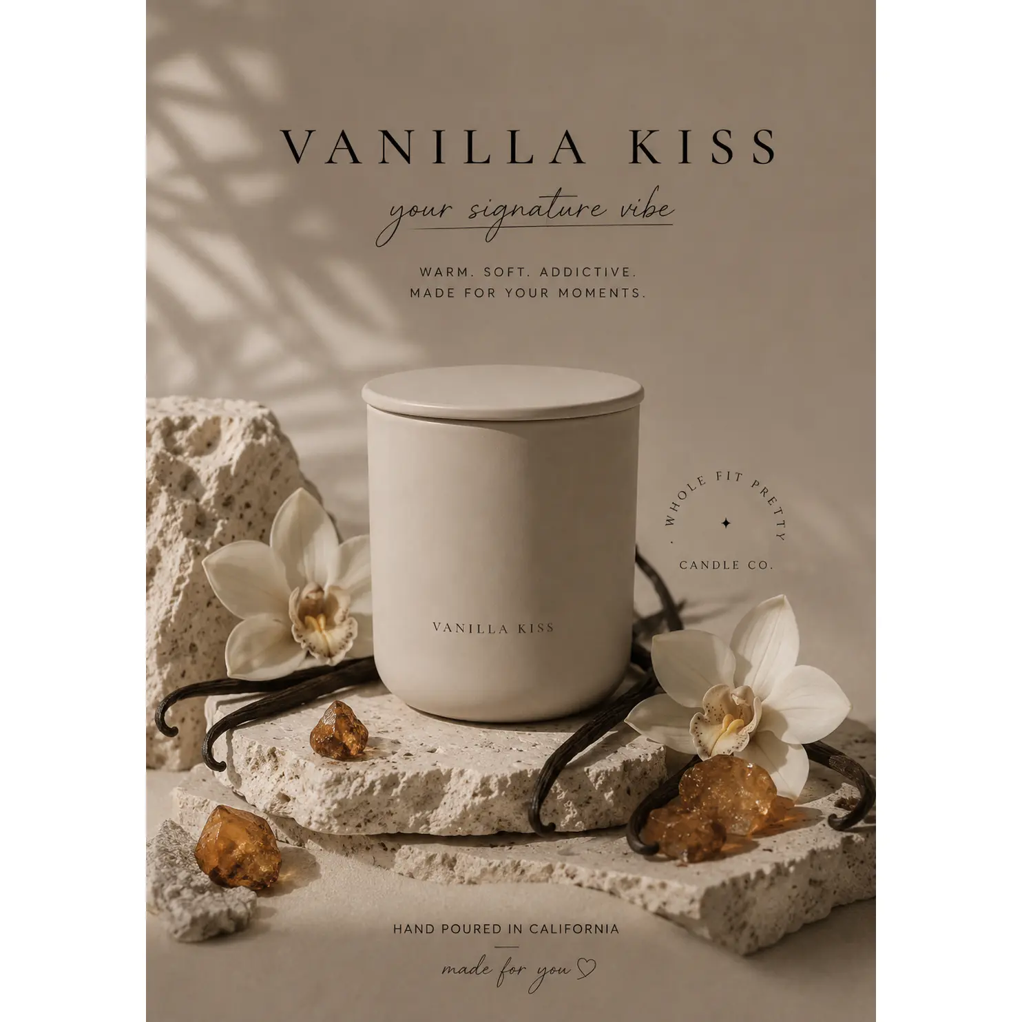 Vanilla Kiss 8oz True Vanilla · Ambrosia· Cream adds chill room vibes and cozy soft living to every room. Whole Fit Pretty candles are designed as a accessories to elevate your room into Luxury Slow but smells amazing Living! spring flowers🌸