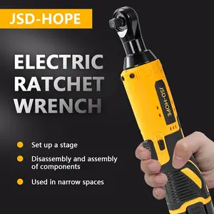 A JSD-HOPE Electric Ratchet Wrench, Rechargeable 90 Degree Right Angle Ratchet Wrench, Fast Stage Lifting Tool, Suitable for Narrow Space