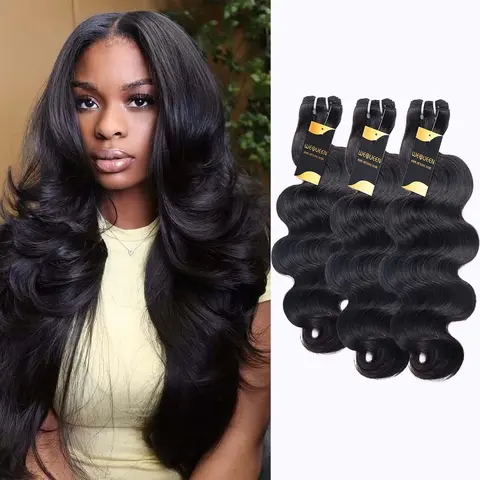 [Wequeen] Best Layer Cut Pack 10A Brazilian Body Wave Straight Hair Bundles Best Layer Cut Pack 3/4pcs Affordable for Sew In, Quick Weave & Closure Behind Hairline Butterfly Cut