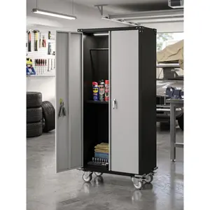 Metal Locker Storage Cabinet with Wheels 71" H with Doors and 2 Shelves Adjustable 4 Adjustable Feet for Home, Garage, Office, Shop