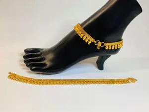 Bollywood style gold plated drop leaf anklets