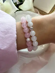 Pink Quartz Bracelet Set, Minimalist Beaded Stack, Soft Feminine Jewelry, Pastel Bracelet Set, Gift for Her, Adjustable Size