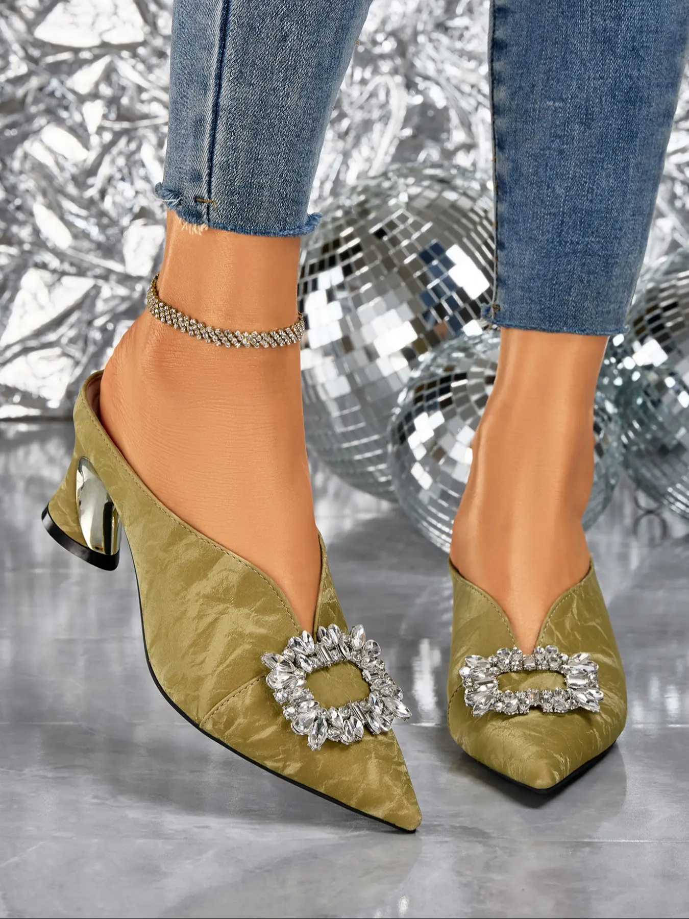 Elegant Women's Rhinestone High Heeled Sandals, Embellished Sandal, Fashionable Footwear, Comfortable Non-Slip Slip-On Shoes, Perfect for Casual & Various Occasions, Party Footwear