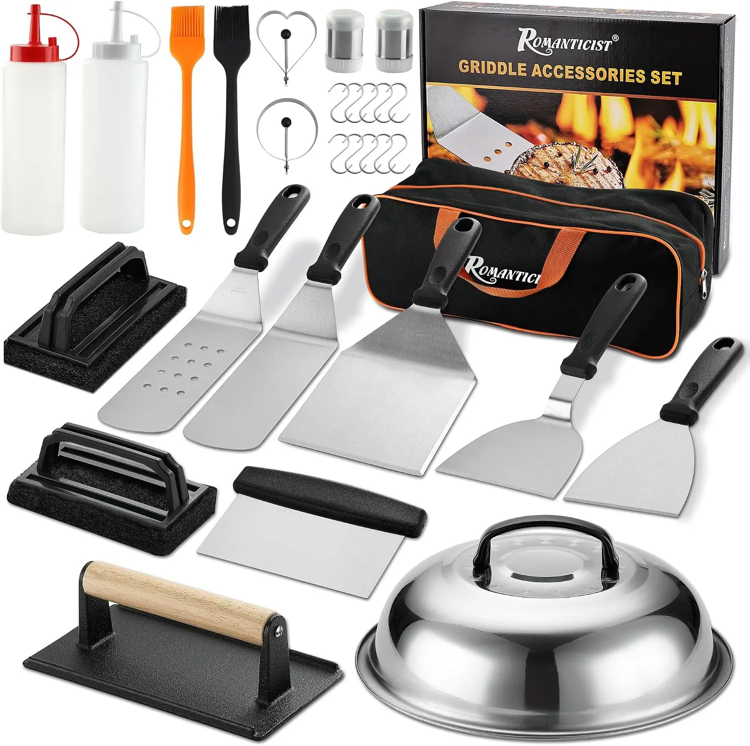 29PCS Griddle Accessories Set - Flat Top Teppanyaki Spatula Set with Scraper, Basting Cover for Camp Chef- Home Cooking Griddle and Outdoor BBQ
