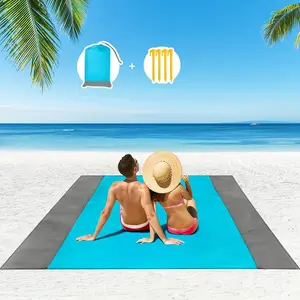 Portable Beach Mat, Large Foldable Beach Blanket with 4 Corner Nails, Lightweight & Durable Picnic Mat for Outdoor Camping, Travel, Hiking