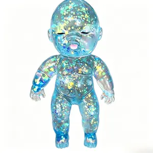 Viral TikTok Iridescent Blue Glitter Filled Baby Squeeze Doll Soft TPR Slow Rising Squishy Fidget Toy Weird Cute Ugly Baby  Desk Toy Novelty Party Favor for Teens Collectors game