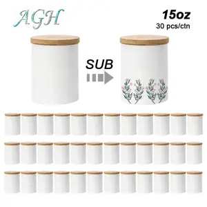 AGH 36pcs 11/15oz Ceramic Sublimation Candle Jar Storage Jar Cans with Bamboo Lids Organiser Canister Bottles Tin