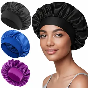 Satin Bonnet Hair Bonnet for Sleeping 3 PCS Bonnets for Women Men with Elastic Soft Band for Curly Hair Braids Lined Silk Hair Bonnet protection