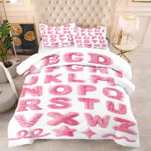 Pink Letter Comforter Set,Including 1 Quilt and 1 or 2 Pillowcases without Pillows,Suitable as Gift for Family and Friends,Soft and Warm Bedroom Bedding Set