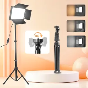UEGOG 160cm Tripod Set, Including 10-inch LED Panel Fill Light (with Barn Doors) and 2 Phone Clips; Supports 3200K-6500K Bi-Color Temperature Stepless Dimming, 180° Rotatable Design; Suitable for Live Streaming, Cooking, Fitness and Vlog Shooting.