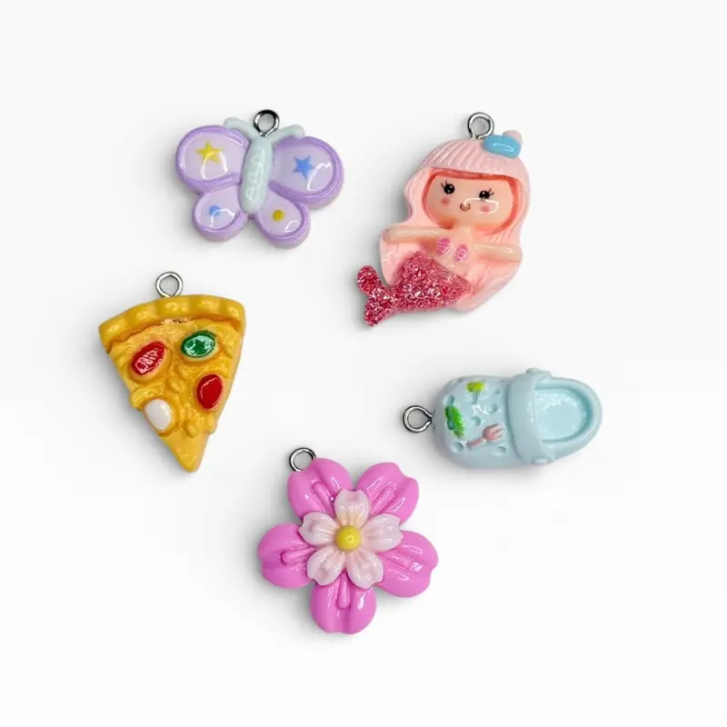 Acrylic Charm Pendant Cute Flower Shoe Butterflies Pizza for Bracelet Earrings DIY Pen Chains