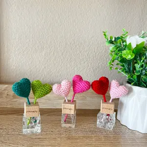 Handmade Love Heart-Shaped Reeds Crochet Car Accessories Vent Clip Scent Diffuser Aromatherapy Perfume Decoration Gifts for Her