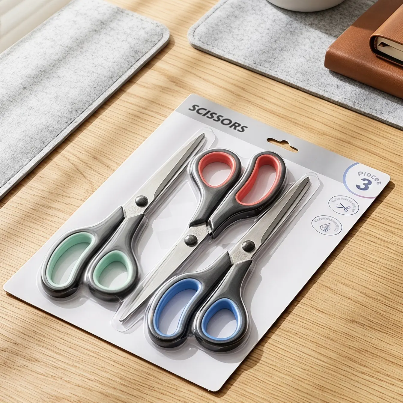 8.5" Scissors 3-Pack, Ultra Sharp Stainless Steel, Black | All Purpose Scissors for Office Home School, Soft Comfort-Grip Right/Left Hand Kitchen Kitchen sohochic