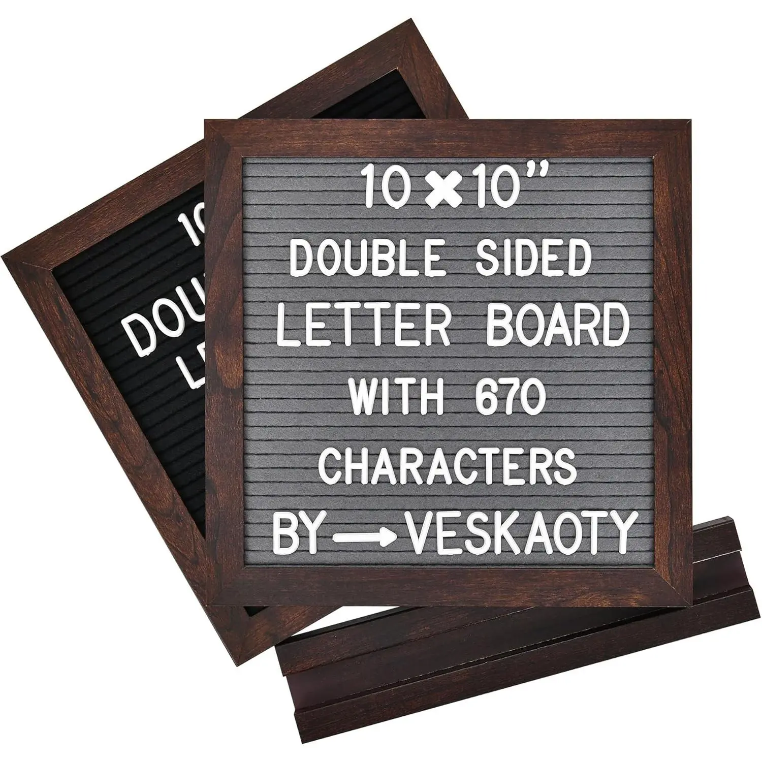 10x10 in Double Sided Felt Letter Board with 670 Letters, Numbers & Symbols - Changeable Message Board with Wooden Base, Black & Gray Signs for Home Decor, Festive & Party Supplies, Room Decor