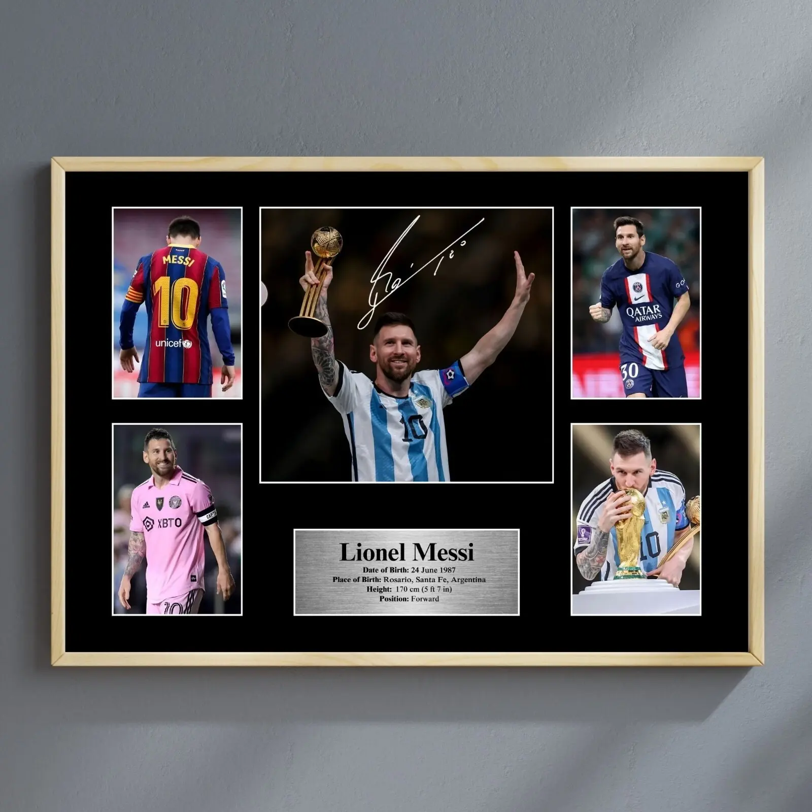 Lionel Messi Autographed Collage Photos Poster. Great Memorabilia