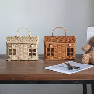 [Vintage-Style Rattan Gift Basket] Multifunctional Imitation Rattan Woven Gift Basket - Vintage-Style Creative Present Box with Decorative Window Cutouts - Light Brown and Dark Brown Available