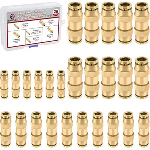 26pcs Quick Connect Brass DOT Air Line Fittings Straight 1/4" 3/8" 5/32" Tube Push to Connect Fittings Air Suspension Fitting Straight Air Brake Push Lock Pneumatic Air Hose Fitting