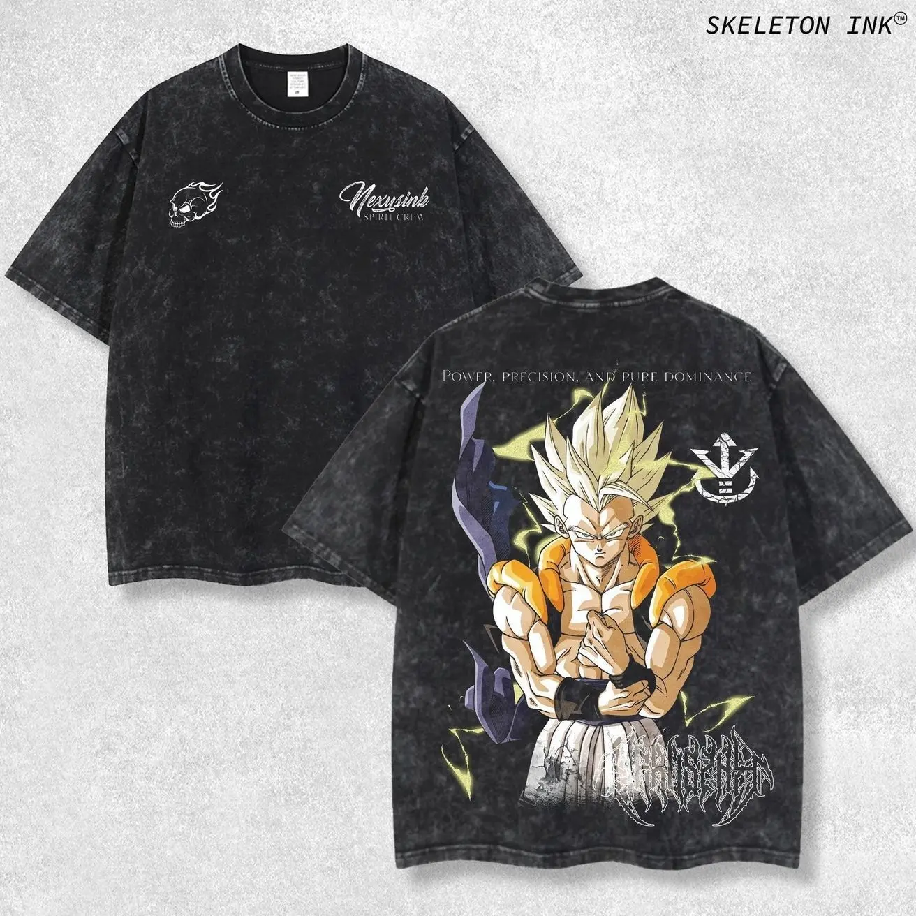 ECHO POWER Gogeta SSJ - Dragon Ball Anime Retro Limited Vintage Double Printed Heavyweight Oversize, Anime Washed Tee, Gift For Anime Fans And Lover Clothes Cotton ENG