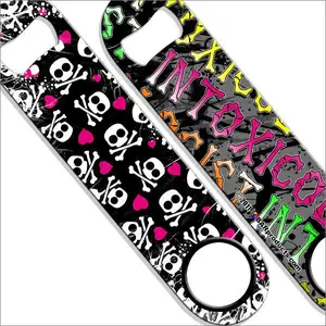 Stainless Steel Speed Bottle Opener, Colorful Printed Bar Key Utensils for Girly Hearts & Skulls Themed Intoxicologists