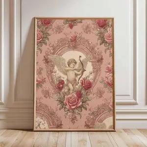 1pc Frameless Cupid Wall Art Print Vintage Rose Cherub Poster Romantic Angel Art Baroque Style Home Decor Valentine Canvas Painting For Bedroom Living Room Dorm Room Decor Poster Funky Posters Room Decor Bedroom Prints For Wall Baroque Angel Art Vintage