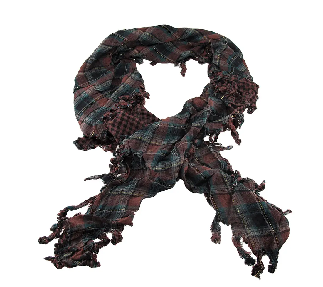 Brown Plaid Triangular Reversible Neck / Face Scarf Tartan 76 Inches Long