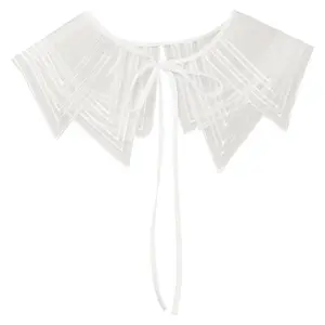 INSPIRE CHIC Detachable Fake Collar, Semi-Sheer Embroidery Mini Cape Neck Ruff Dickey False Collar for Blouse