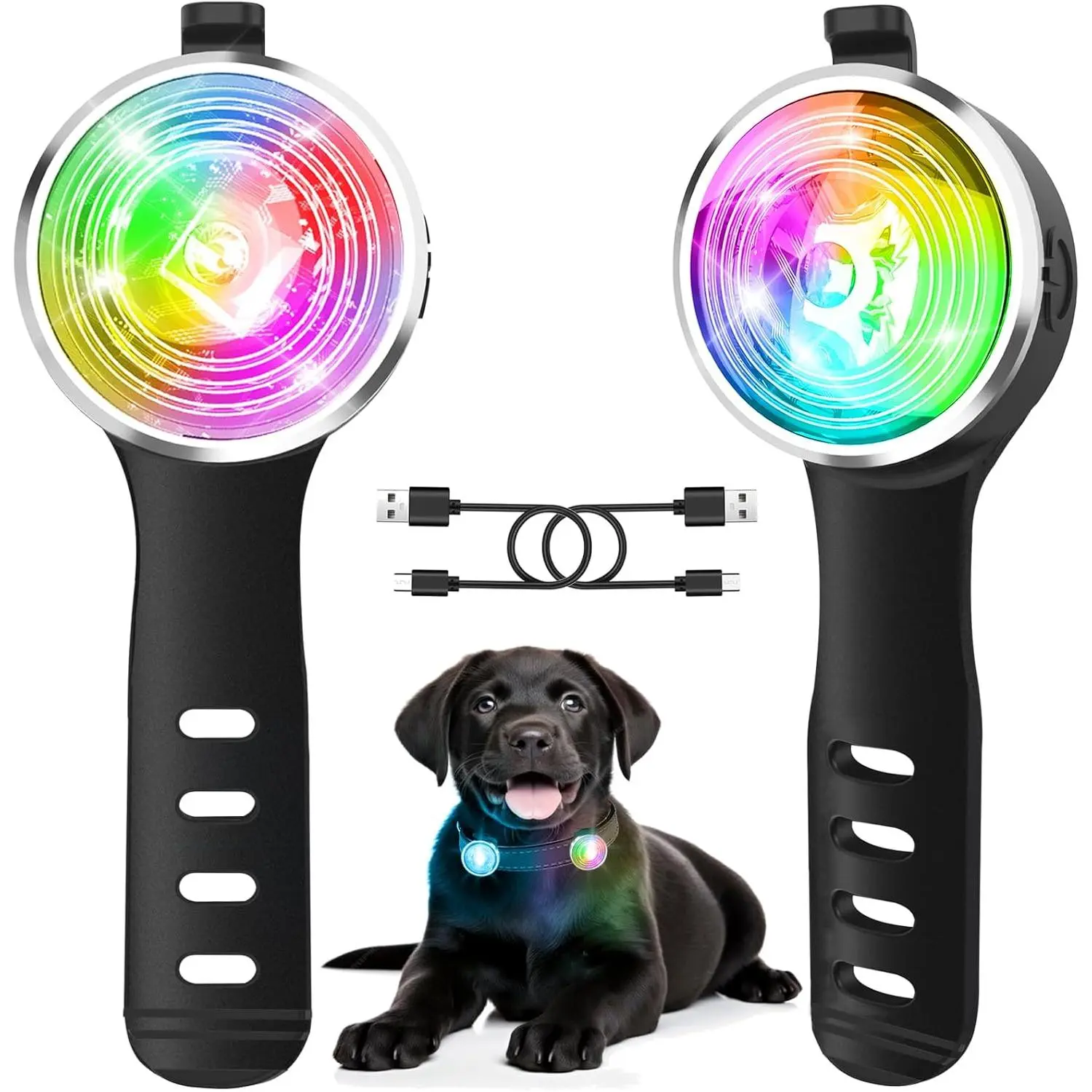 2-Pack Dog Lights for Night Walking, Upgraded 8 Modes Rechargeable Dog Collar Lights for Nighttime Clip On, IP66 Waterproof and Silicone Band Safety Lights for Dog Collars