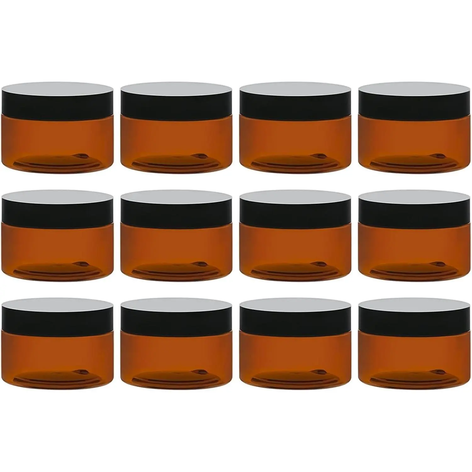 4 Oz Amber Plastic Cosmetic Jars Leak Proof Small Container with lids for Cream, Lotion, Powder, Ointments, Beauty Products, 12 Pcs