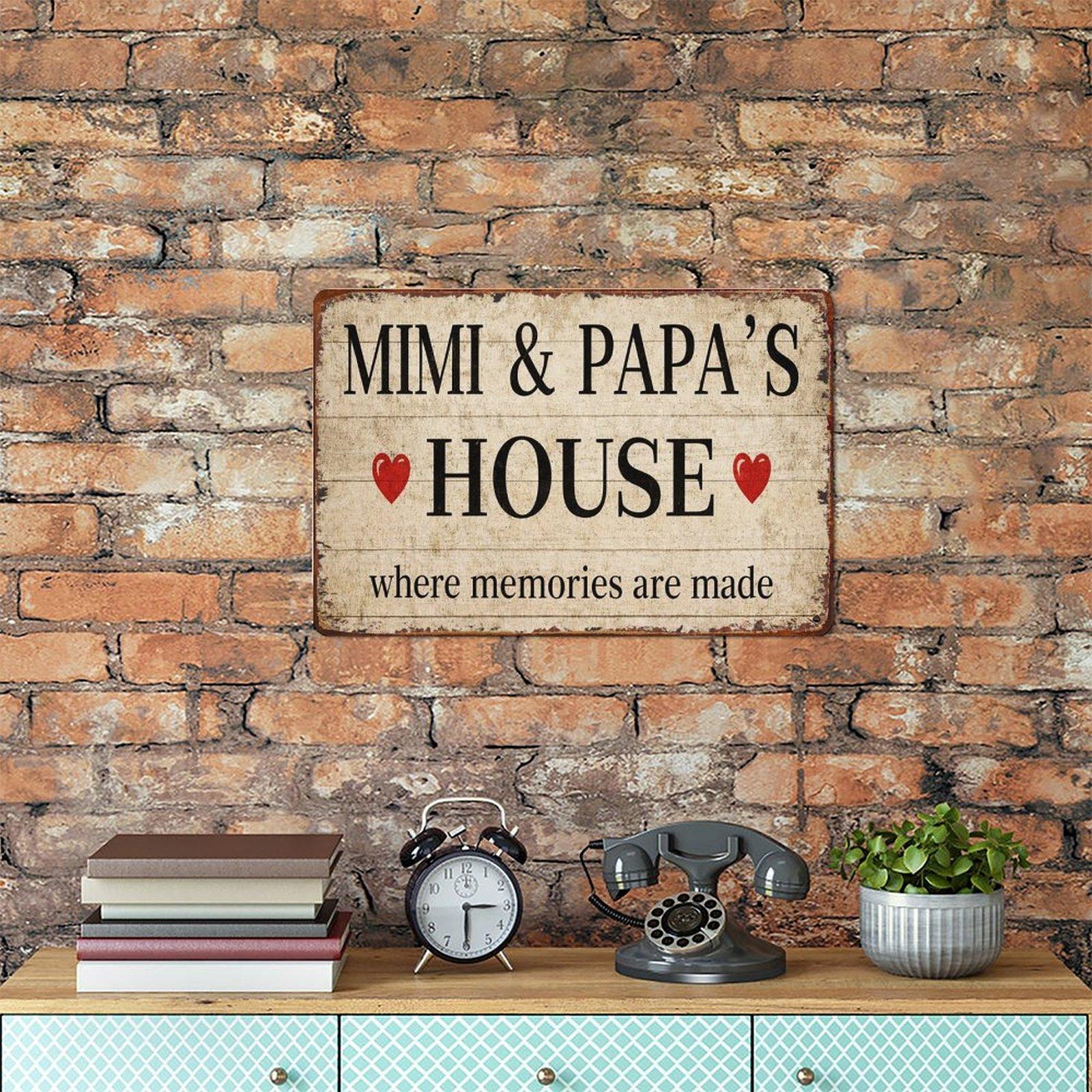 Mimi & Papa's House Vintage Metal Sign, Personalized Family Memory Wall Decor, 8x12 Inch