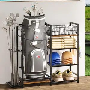 Golf Bag Organizer for Golf Accessories for Men, Golf Bag Stand with Extra Storage Rack for Clubs, Golf Bag Holder for Golf Storage Fits 1 Bag, Garage,  or Club Use, Golf Gifts for Dad
