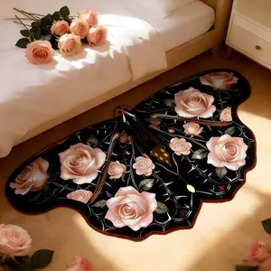 Rose Butterfly Design Rug, Unique Shape Mat, Artistic Rose Butterfly Carpet, Hand Wash Only, Ideal for Living Room Bedroom Decor