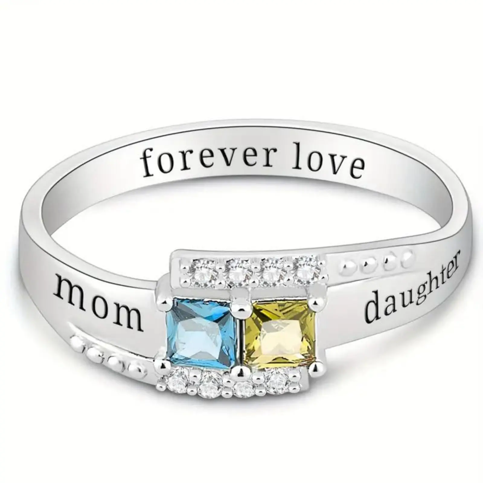 EJG Mother Daughter Stackable Ring Set, 925 Sterling Silver Bands with Rainbow CZ, Tarnish-Resistant & Hypoallergenic, Adjustable Jewelry for Daily Wear, Mother's Day Birthday Gift, Lab Created, Adjustable Bands, Everyday Durability, Cubic Zirconia