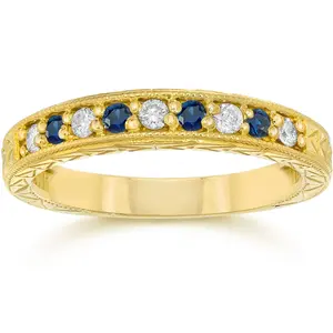 1/4Ct Blue Sapphire & Diamond Vintage Ring 14K Yellow Gold