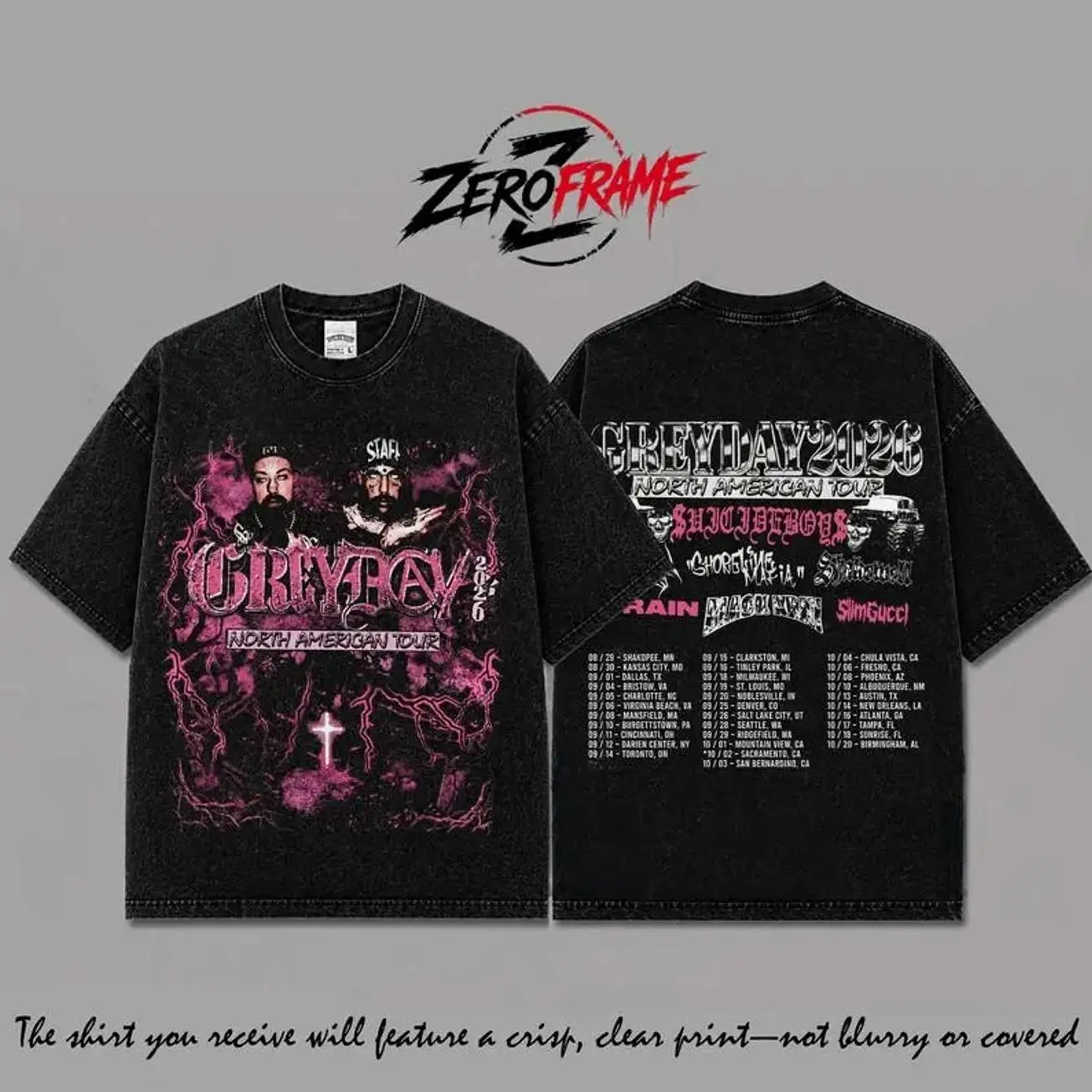 GreyDay 2026 Tour Graphic Black T-Shirt Ver 5, Suicideboys G59 Music Tour Merch, Bones Night Lovell Germ Ramirez Black Smurf Concert Tee, Underground Hip Hop Rap Shirt PPU