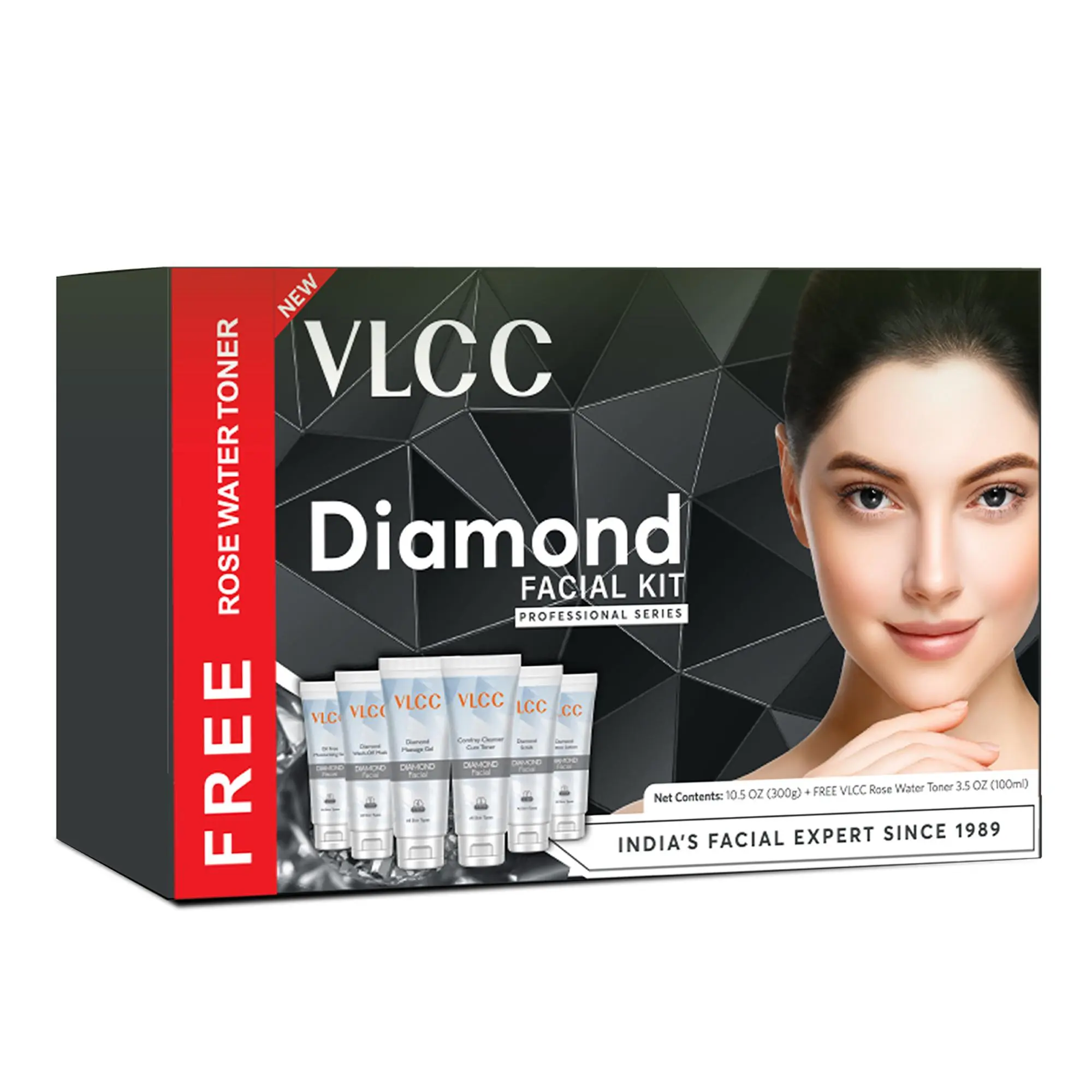 VLCC Diamond Facial Kit - Includes 7 Skin Care Products for Luminous Skin - Face Mask, Face Wash and Lotion with Olive Oil and Jojoba Oil - 7 pc