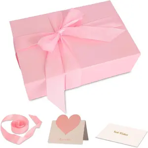 Box 11x7.2x3.5 with  Lid, Glossy  Box for Presents Includes Widened Ribbon, Love Card, Liner Paper for Birthday, Valentine's, Christmas Day, Shower
