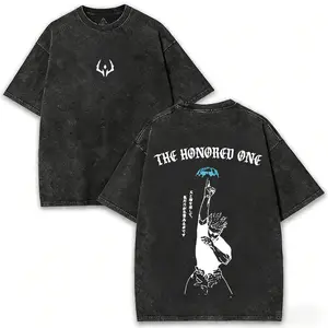 Retro Heavy Gojo Satoru The Honored One Jujutsu Kaisen Double Sided Vintage Washed Oversized Heavyweight Cotton Unisex Anime Manga T-Shirt, Gift For Anime Fans