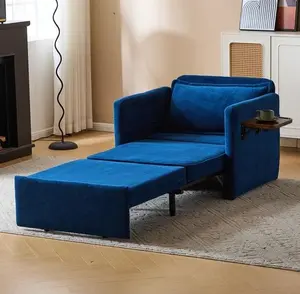 3-in-1 Convertible Sofa Chair Bed Pull-out Sofa Bed, Convenient Folding Tray Table with USB and Type-C Charging Ports, Adjustable Backrest for Living Room