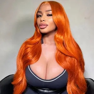 [New Arrived] ZLIKE 220% Density Body Wave 28-30 Inch 13x6 Ginger/ Natural HD Transparent Lace Frontal Human Hair Wig Pre-Plucked with Baby Hair